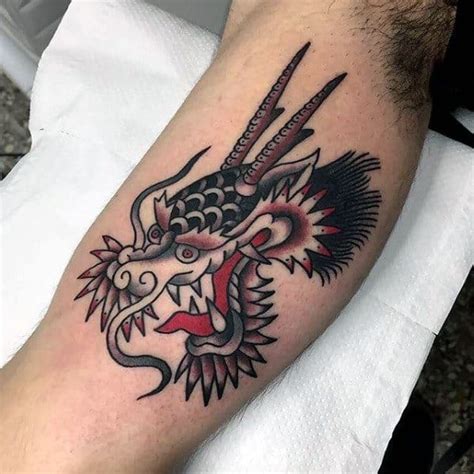 dragon head tattoo|retro vintage dragon tattoo.